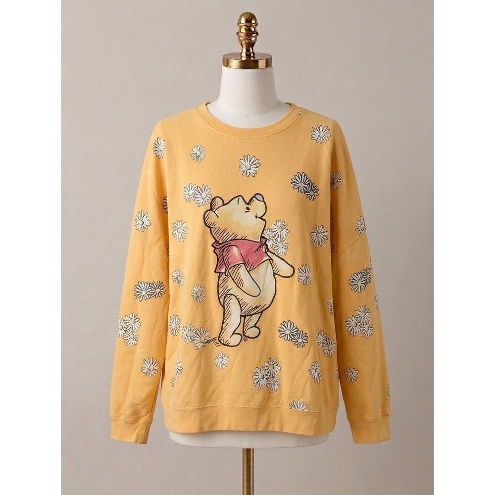 Disney Winnie The Pooh Embroidered Daisy Floral Sweatshirt Yellow Orange - 3X
